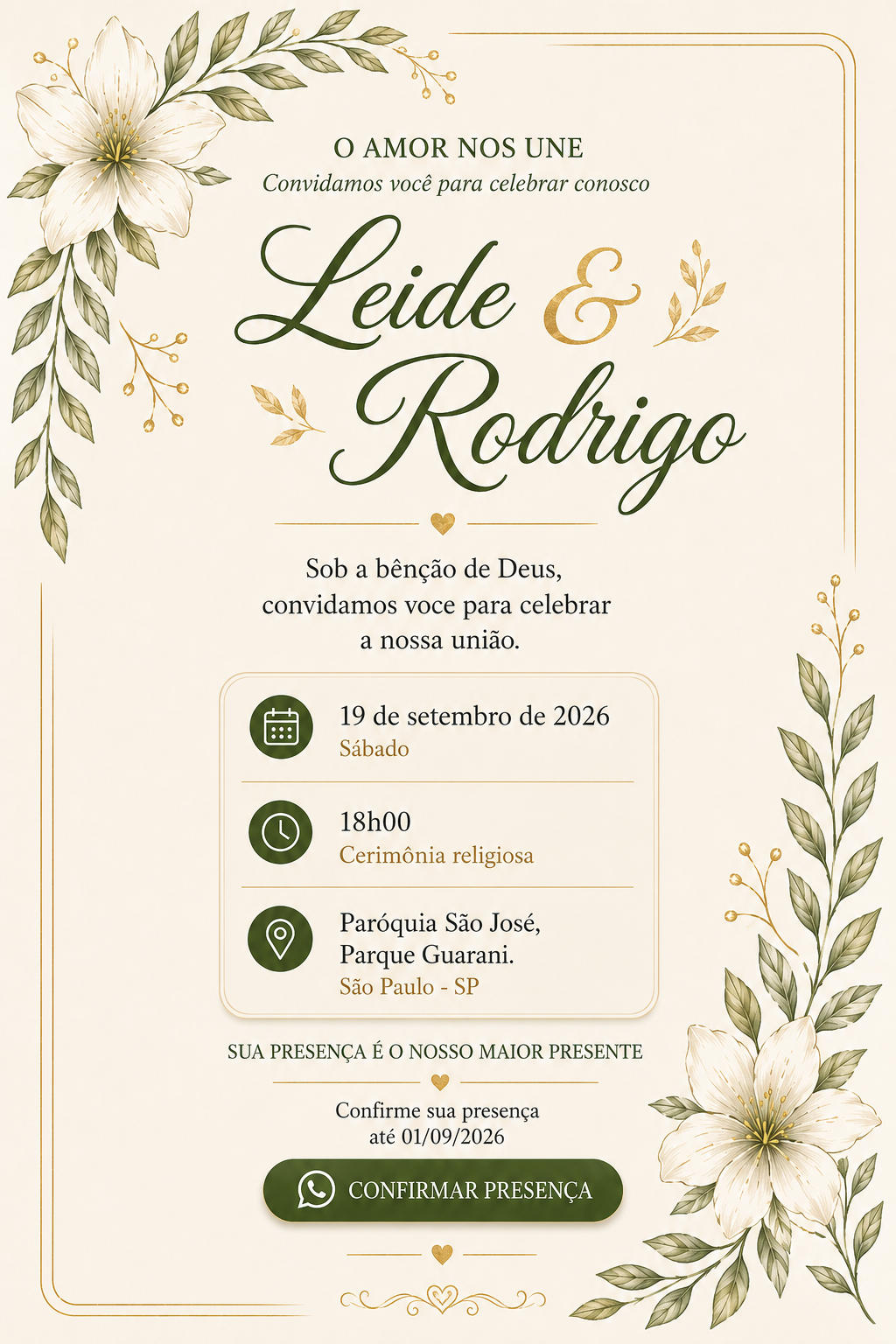 Convite de casamento de Leide e Rodrigo
